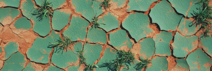 Poster - Short uneven grass texture featuring patches of green and brown in a dry landscape from above