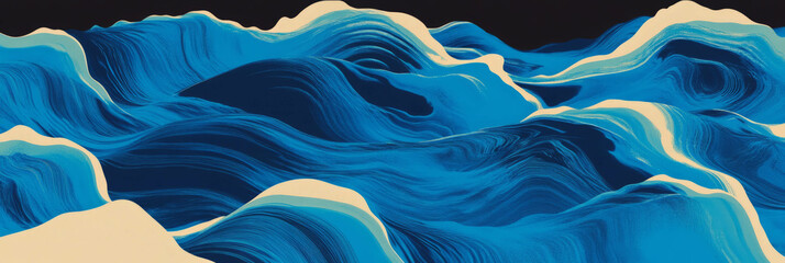 Poster - Flowing dark blue wave pattern creates a serene and smooth visual experience