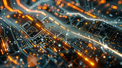 Poster - a captivating display of digital patterns illustrates the flow of data, highlighted by vibrant orang