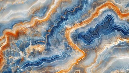 Poster - Stunning Blue and Orange Marble Texture: Natural Stone Swirls and Veins for Design Inspiration