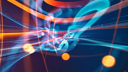 Fototapete - Glowing particles and vibrant waves create an intricate network of color, resembling a dynamic digital landscape at night, showcasing movement and energy.