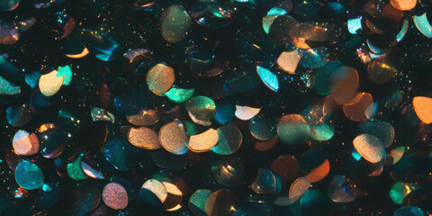 Fototapete - Delicate shimmer of scattered bokeh in pastel colors against a dark background