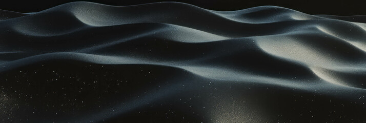 Poster - Smooth black sand dune with gentle curves and windblown patterns under soft light