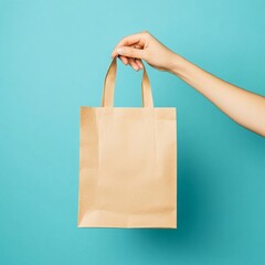 Aufkleber - A close-up view captures a woman's hand gently holding a simple paper bag