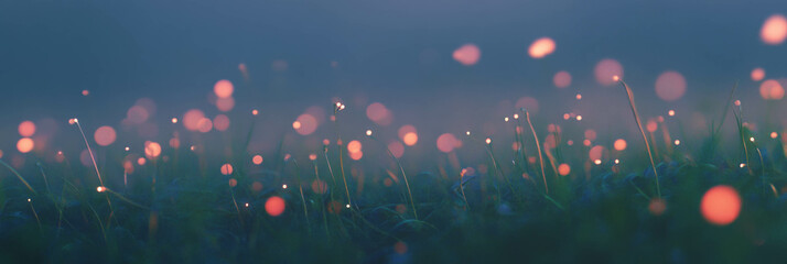 Fototapete - Sparse bokeh texture featuring scattered points of light and subtle shimmer in a grassy field