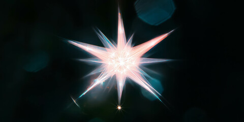 Poster - Vibrant star-shaped bokeh texture with sharp points and intense sparkle on a black background