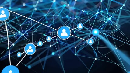 Fototapete - A vibrant display of blue lines and luminous dots showcases a network of connections, symbolizing digital communication and data transfer in technology.