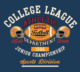 american football kids team college junior league vintage vector print for children boy sport wear f