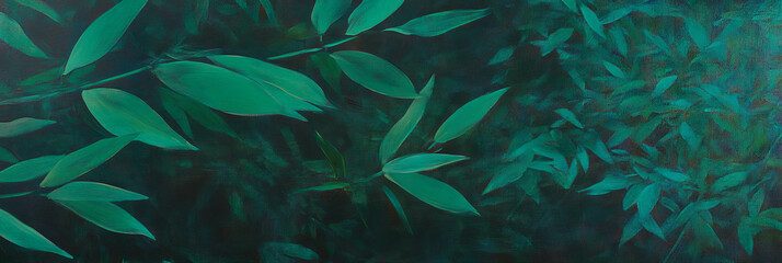 Aufkleber - Captivating texture of a stylized bamboo leaf pattern in rich dark green hues