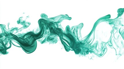 Naklejka na meble Flowing green smoke creates an artistic composition on a white background, showcasing movement and texture in design work