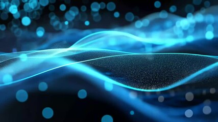 Poster - The scene captures tranquil blue waves adorned with glistening particles, evoking a calm underwater environment filled with soothing energy at night.