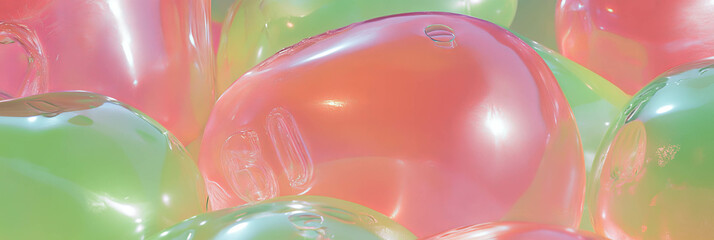 Poster - Transparent plastic texture featuring bubblegum pink and lime green gradients in close-up view
