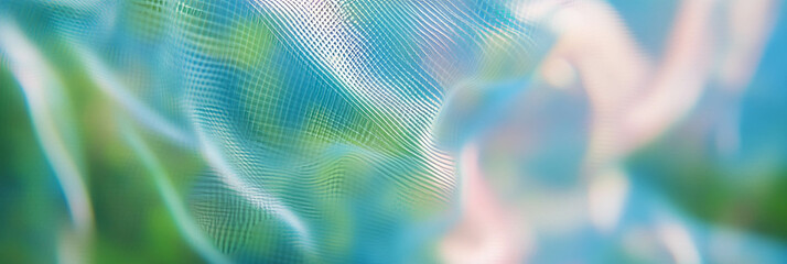 Poster - Exploring the iridescent texture of transparent plastic with intricate grid patterns