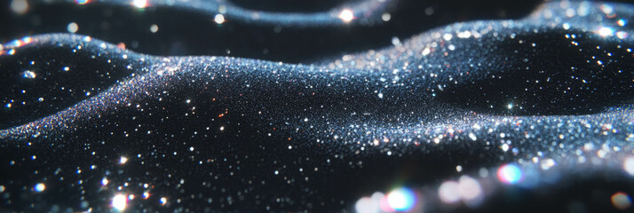 Poster - Wet black sand displaying a shimmering, mirror-like texture in the sunlight