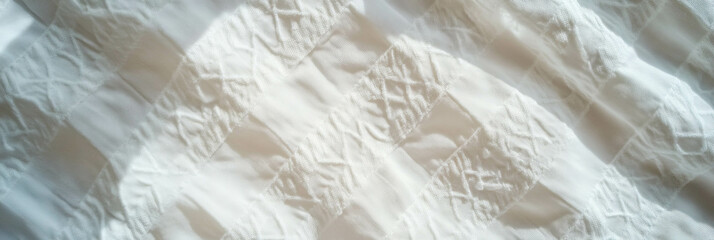 Poster - Elegant white embroidered tablecloth showcasing intricate geometric designs and delicate stitches