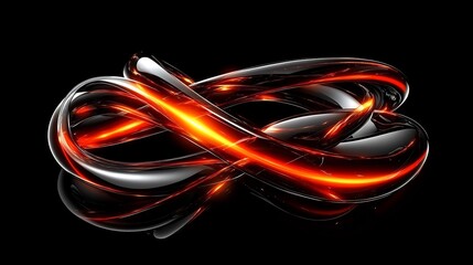 Glowing Orange Abstract Knot Dark Background Reflective Surface. AI Generated
