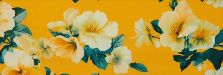 Poster - Bright yellow floral tablecloth featuring a delicate scattered flower pattern throughout