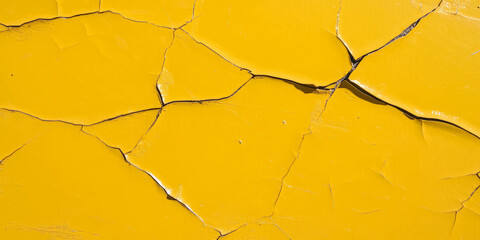 Poster - Cracked texture of faded yellow gold wall with heavy grunge effect revealing age and wear