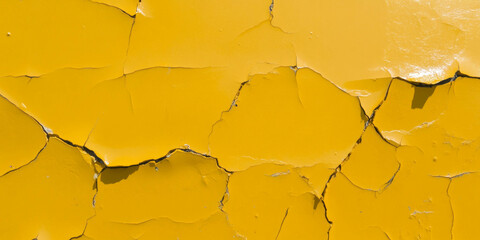 Poster - Cracked yellow gold wall texture showcasing vintage charm and heavy grunge effects