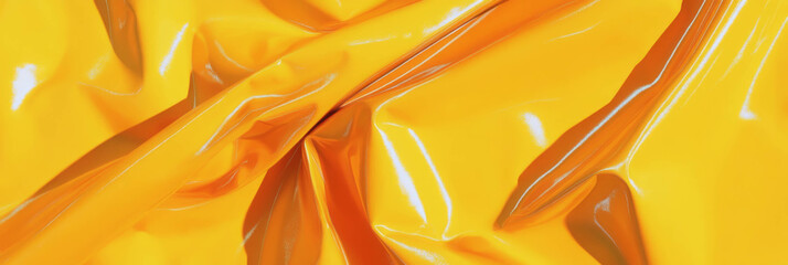 Poster - Yellow vinyl tablecloth with shiny texture showcasing vibrant color folds and creases