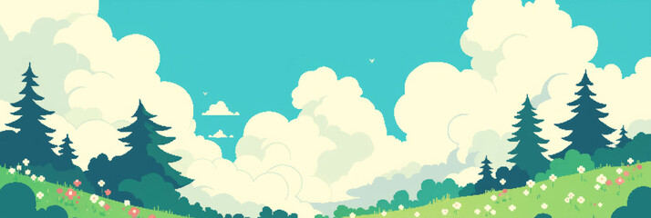 Poster - Stylized pixel art of tiny hills with varied textures for a vibrant banner background