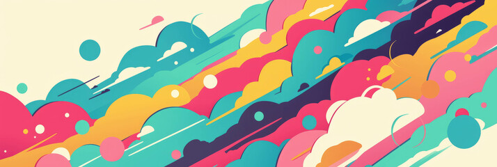 Aufkleber - Colorful tiny rainbows create a whimsical background for a playful banner design