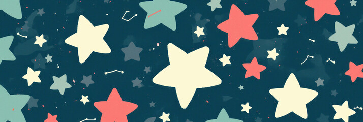 Poster - Scattered tiny stars twinkle against a deep blue sky in a playful design