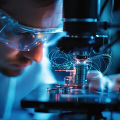 Poster - Researcher conducting microscopic analysis in a laboratory science experimentation high-tech environment close-up view innovation focus