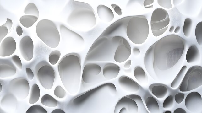 Abstract white organic structure with interconnected holes and smooth surfaces