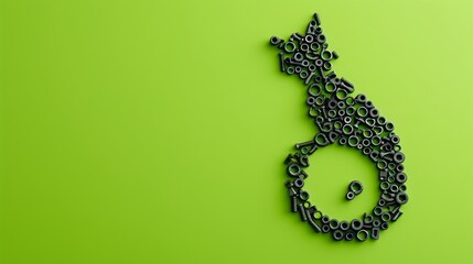 Aufkleber - Creative arrangement of black metal nuts forming a cat silhouette on a vibrant green background. A modern and industrial-inspired design ideal for conceptual or abstract themes. AI generated.
