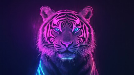 Poster - Neon Tiger: A Vibrant Digital Art