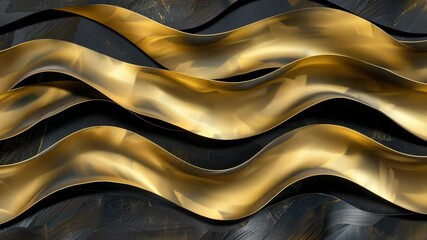 Poster - Textured waves in gold and black create a modern art piece perfect for home decoration and interior design inspiration