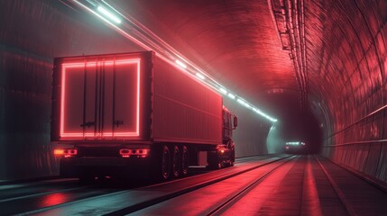 Wall Mural - Neon Truck in a Futuristic Tunnel