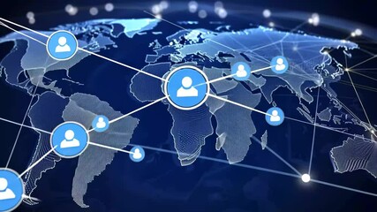 Fototapete - The visual displays a world map characterized by bright, interconnected lines that represent digital networks, emphasizing international connectivity and technology.