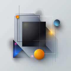 Wall Mural - black square with a white border and a blue triangle. minimalistic background.