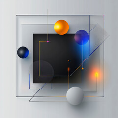 Wall Mural - black square with four balls in it. minimalistic background.