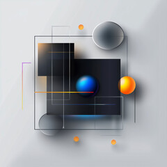Wall Mural - square with a blue ball in the middle and three orange balls around it. minimalistic background.