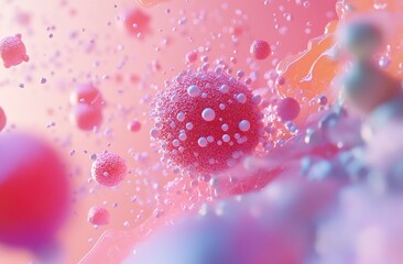 Poster - Microscopic Cellular Structures Interact Dynamically in a Vivid Pink and White Fluid Simulation
