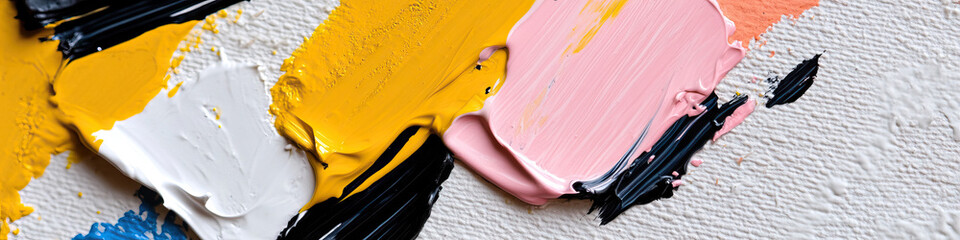 Poster - abstract painting with yellow, pink, and black acrylic paint