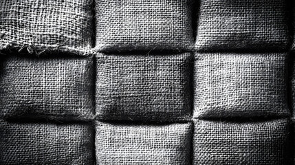 Poster - A textured, close-up view of a grid pattern made of woven fabric, showcasing the intricate details and natural fibers