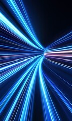 Wall Mural - Blue light streaks converging in dark tunnel, fast motion effect, for technology or speed backgrounds