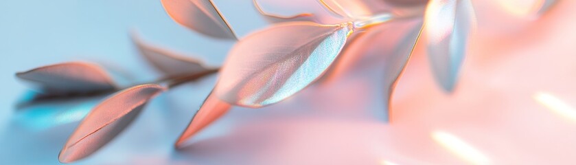 Poster - Delicate botanical elements gracefully float, captured in a cinematic arrangement while light refracts through a glass prism, scattering a rainbow of colors in an ethereal ambiance