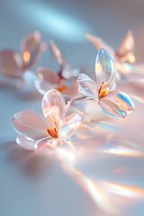 Aufkleber - Translucent floral shapes hover gently, illuminated by soft rainbow light scattering as it passes through the prism. This creates an enchanting backdrop of color and elegance