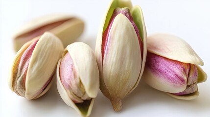 Wall Mural - Close-Up of Fresh Pistachio Nuts in Shelled and Unshelled State on White Background