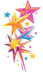 Wall Mural - Colorful shooting stars streak across white background, ideal for celebratory designs