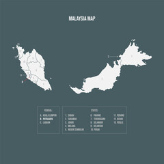  Malaysia Map with 13 States and 3 Federal Territories - Putrajaya