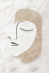 Poster - this artwork features a minimalist one-line abstract face composed of geometric shapes. the warm neu