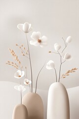 Poster - Soft flowing lines depict delicate wildflowers alongside organic leaves set against a muted beige backdrop, creating a serene and elegant nature-inspired aesthetic