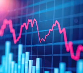Poster - Abstract Stock Market Chart with Blue and Red Graph Lines Visual