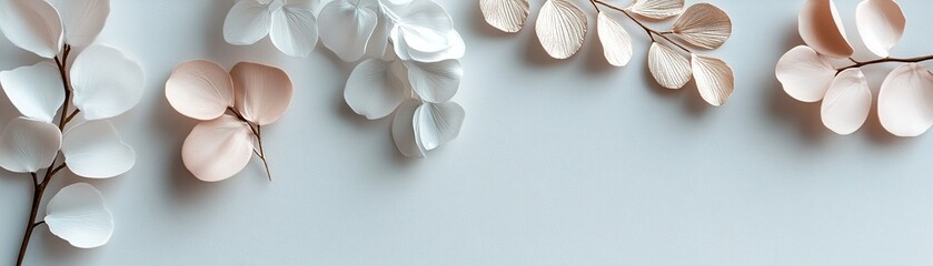 Poster - Delicate petals in shades of muted pastels create a calming composition, highlighted with soft gold leaf accents that enhance the minimalist Scandinavian design aesthetic